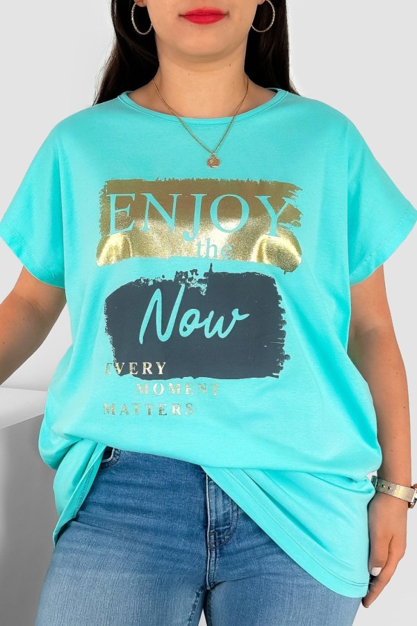T-shirt damski plus size nietoperz w kolorze miętowym napisy Enjoy Meggi