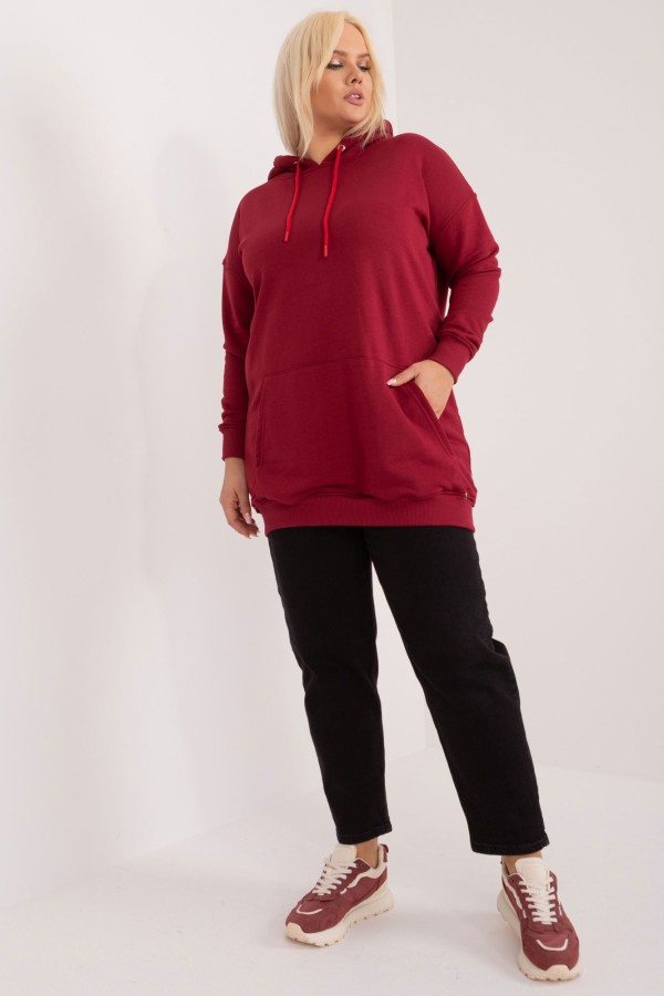 Bluza damska plus size w kolorze bordowym z kapturem Sang 2