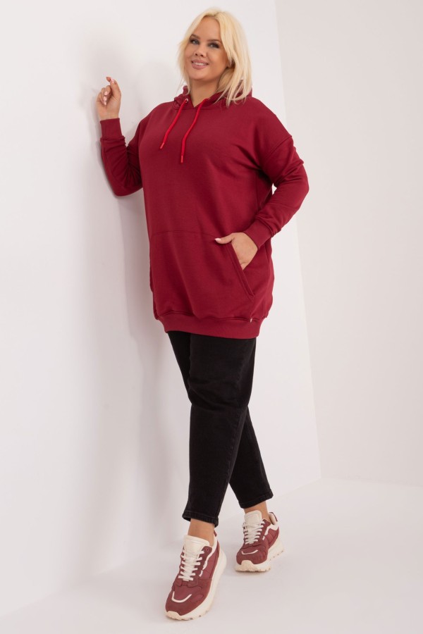 Bluza damska plus size w kolorze bordowym z kapturem Sang 3