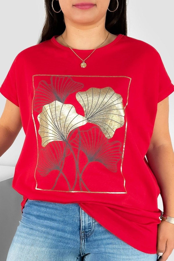 T-shirt damski plus size nietoperz w kolorze czerwonym liście bloom Meggi