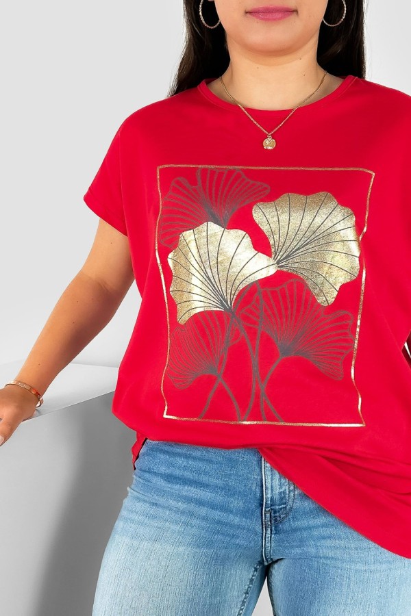 T-shirt damski plus size nietoperz w kolorze czerwonym liście bloom Meggi 1