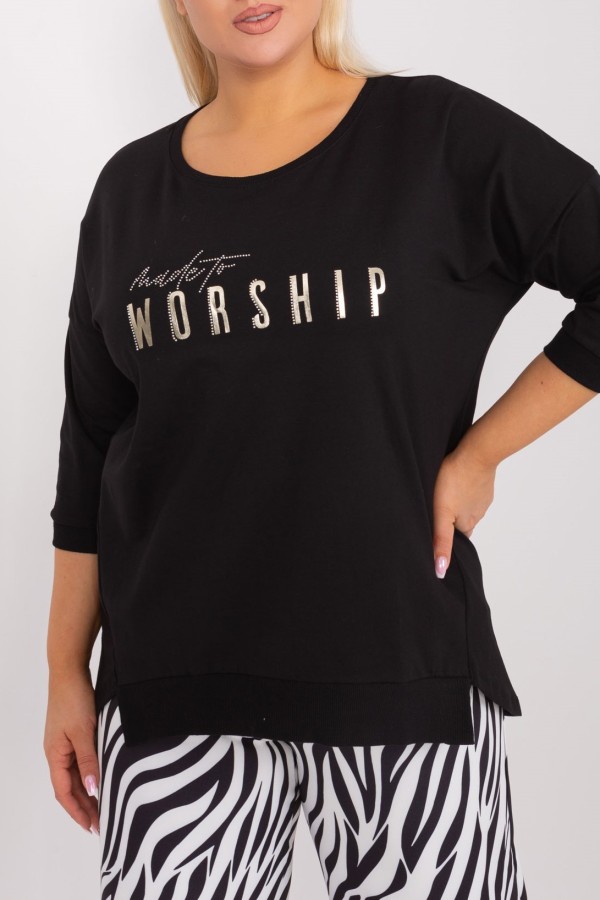 Bluzka damska plus size w kolorze czarnym dłuższy tył rozcięcia dżety worship 6