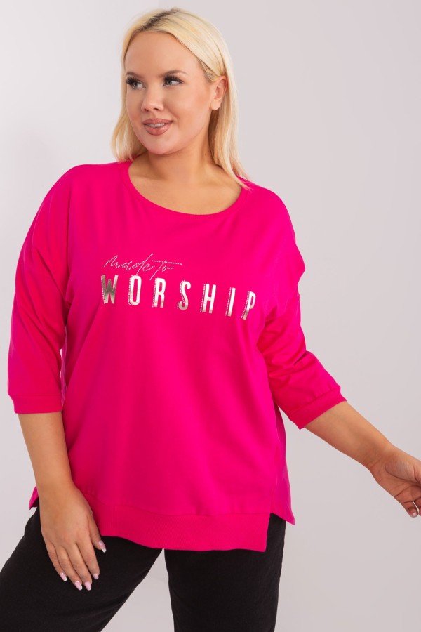 Bluzka damska plus size w kolorze fuksji dłuższy tył rozcięcia dżety worship 4