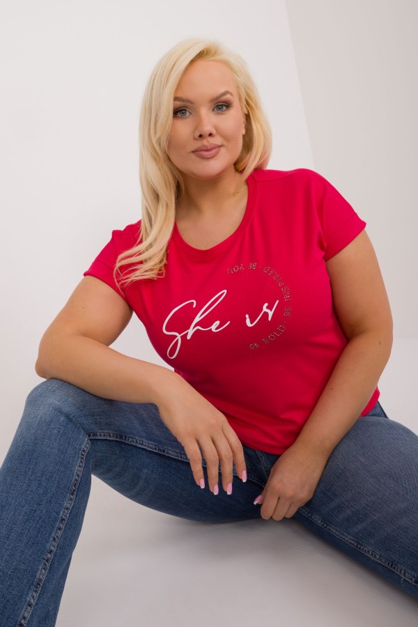 Bluzka damska T-shirt w kolorze czerwonym aplikacja dżety Mika 2