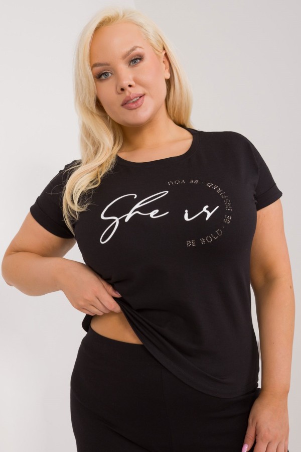 Bluzka damska T-shirt w kolorze czarnym aplikacja dżety Mika