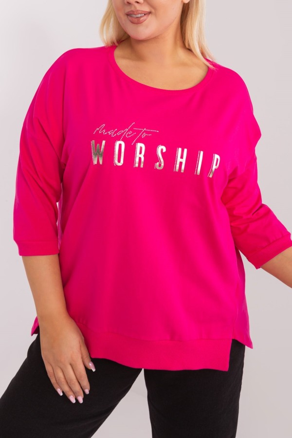 Bluzka damska plus size w kolorze fuksji dłuższy tył rozcięcia dżety worship