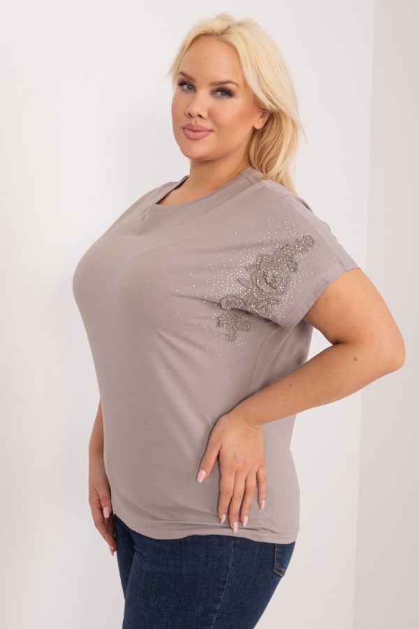 Bluzka damska plus size w kolorze szarym nietoperz aplikacja print dżety Justy 3