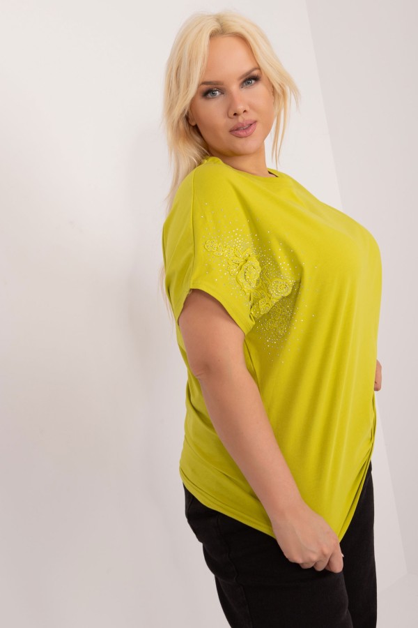 Bluzka damska plus size w kolorze limonkowym nietoperz aplikacja print dżety Justy 3