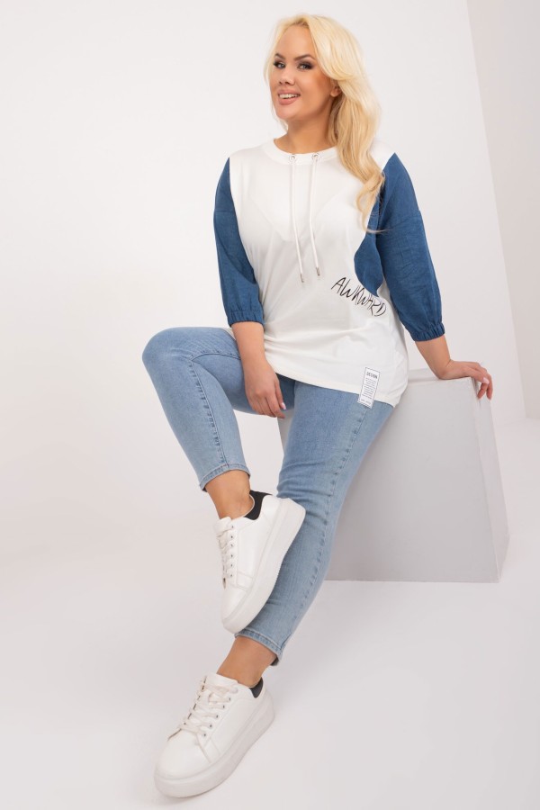 Bluzka dresowa plus size w kolorze ecru sznurowany dekolt Alena 4