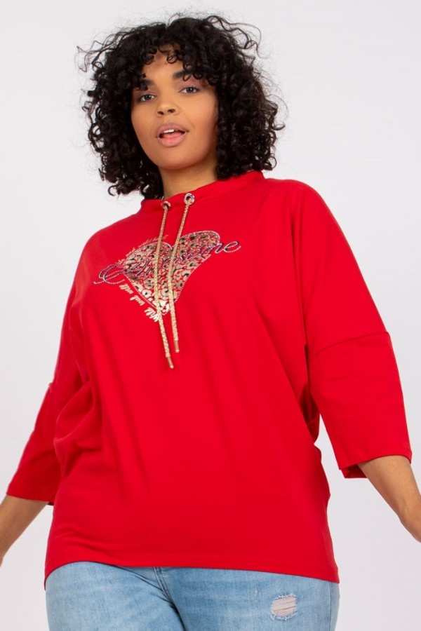 Bluzka damska plus size w kolorze czerwonym sznurowany dekolt serce dżety Lena
