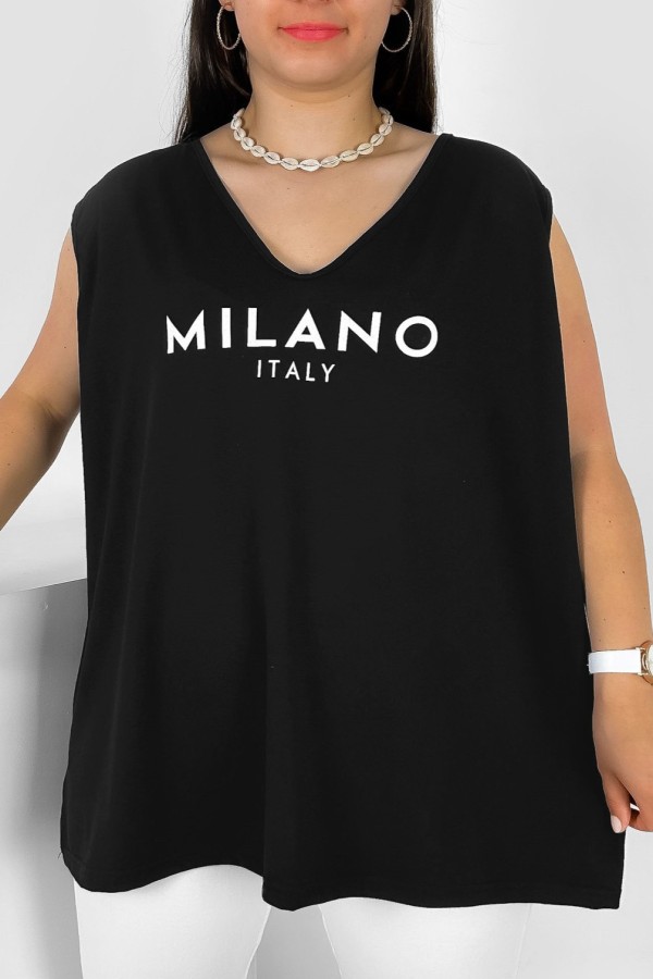 Bluzka damska top plus size w kolorze czarnym dekolt v neck print milano