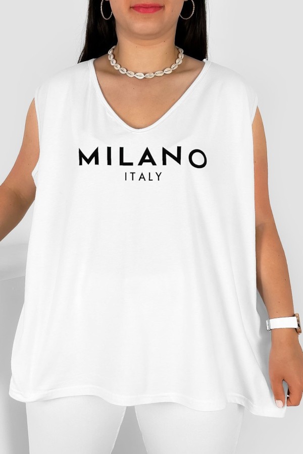 Bluzka damska top plus size w kolorze białym dekolt v neck print milano