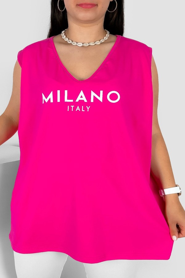 Bluzka damska top plus size w kolorze różowym dekolt v neck print milano