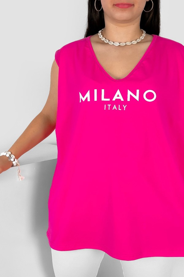 Bluzka damska top plus size w kolorze różowym dekolt v neck print milano 1