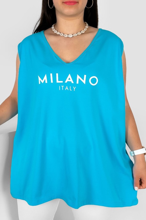 Bluzka damska top plus size w kolorze turkusowym dekolt v neck print milano