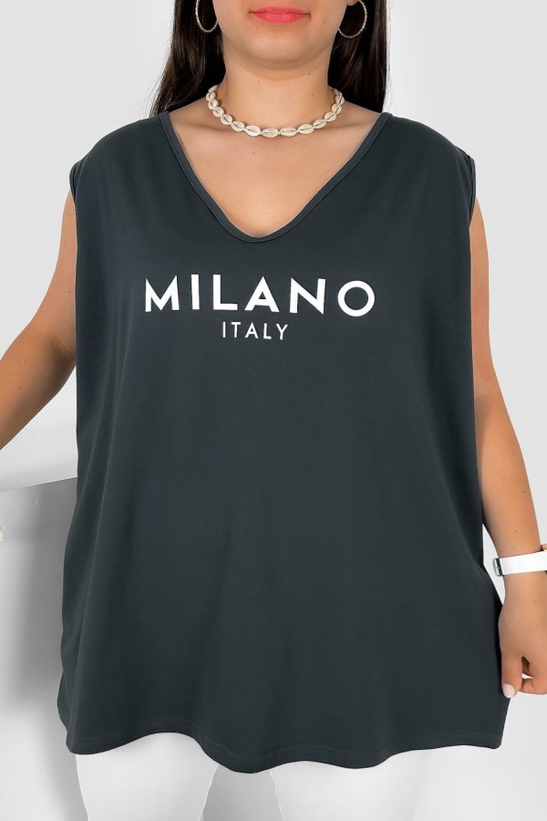 Bluzka damska top plus size w kolorze antracytowym dekolt v neck print milano