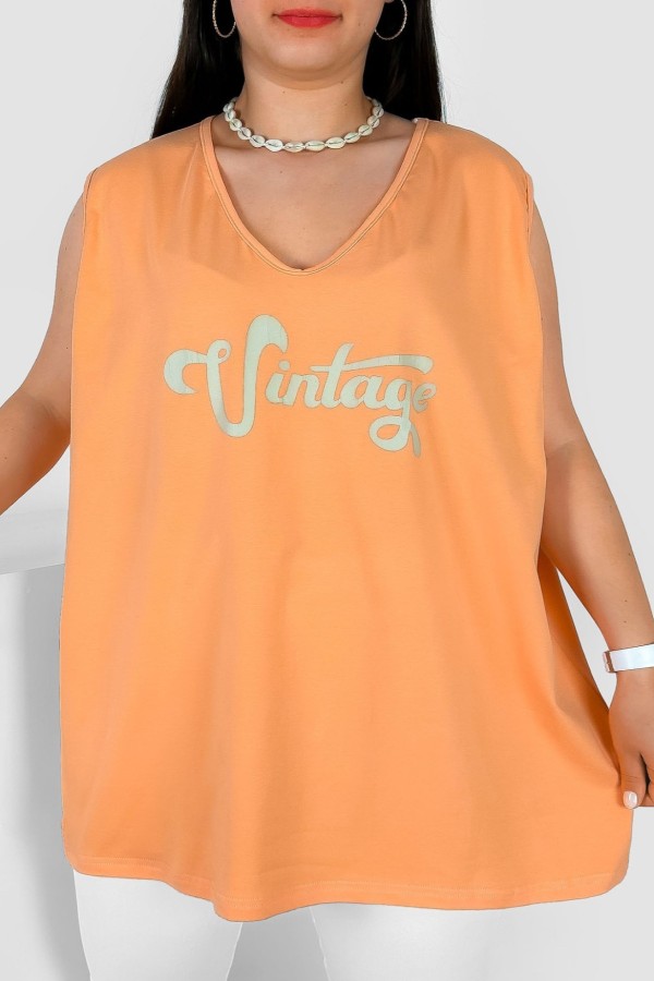 Bluzka damska top plus size w kolorze pomarańczowym dekolt v neck print Vintage