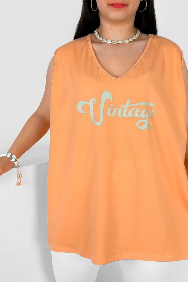 Bluzka damska top plus size w kolorze pomarańczowym dekolt v neck print Vintage 1