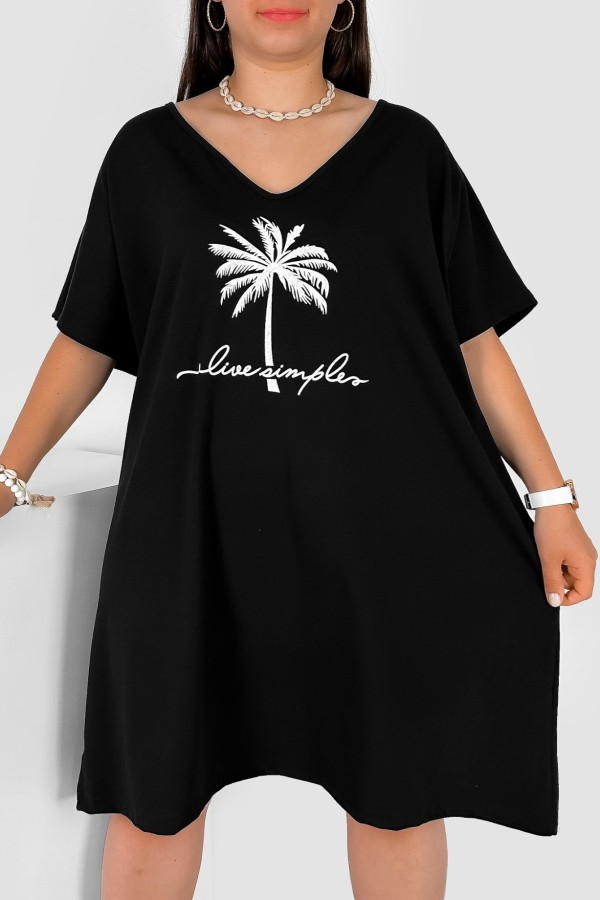Bawełniana trapezowa sukienka plus size w kolorze czarnym palma Arine