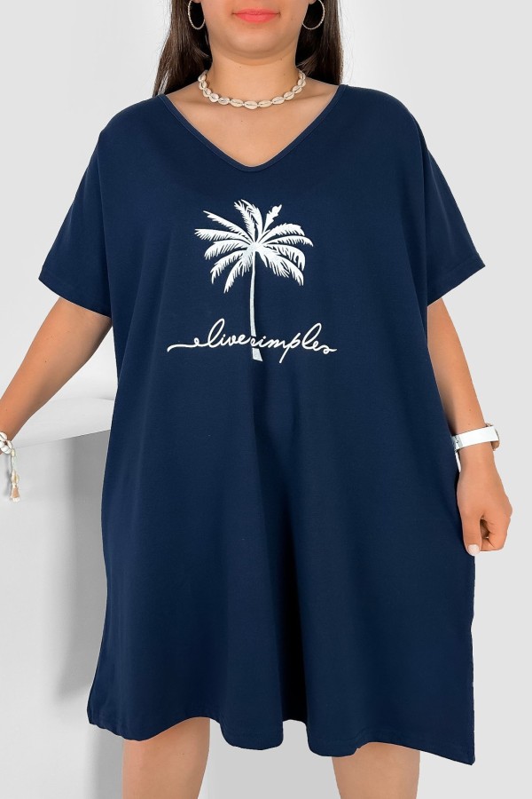 Bawełniana trapezowa sukienka plus size w kolorze granatowym palma Arine
