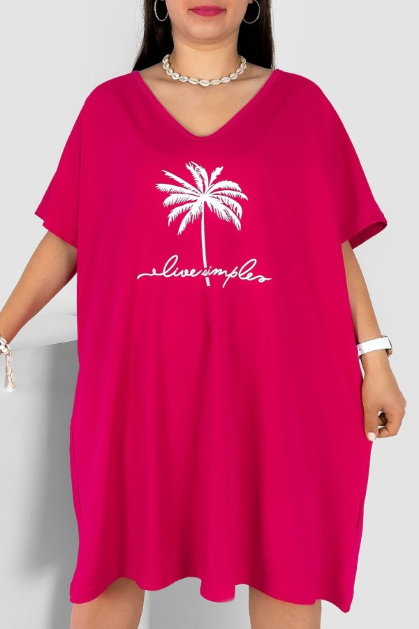Bawełniana trapezowa sukienka plus size w kolorze fuksji palma Arine