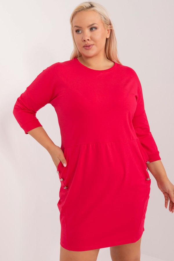 Sukienka dresowa plus size z kieszeniami w kolorze czerwonym Salana 2