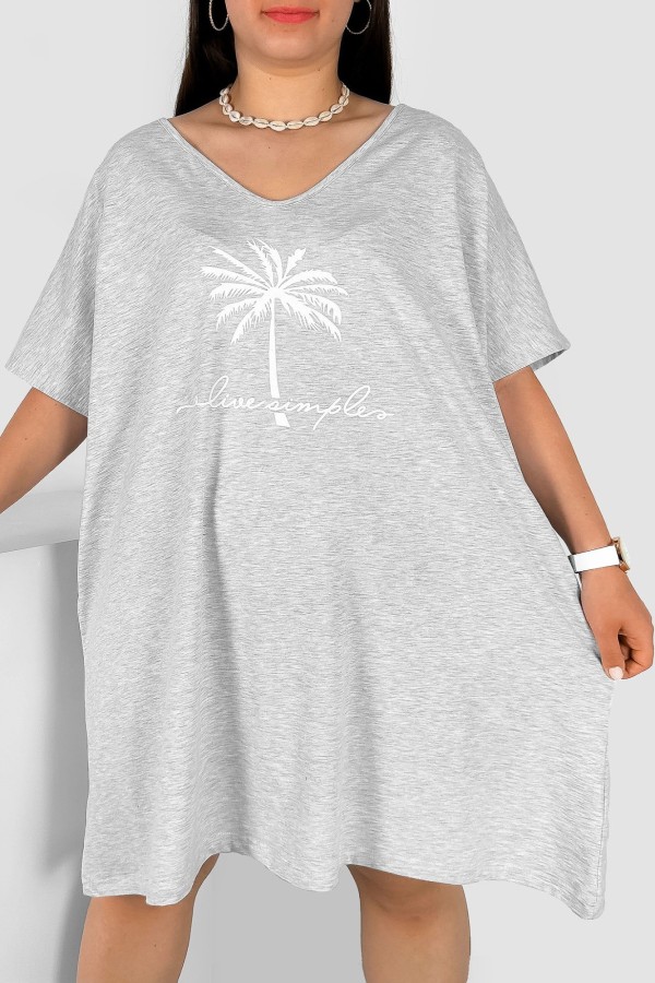 Bawełniana trapezowa sukienka plus size w kolorze szarego melanżu palma Arine