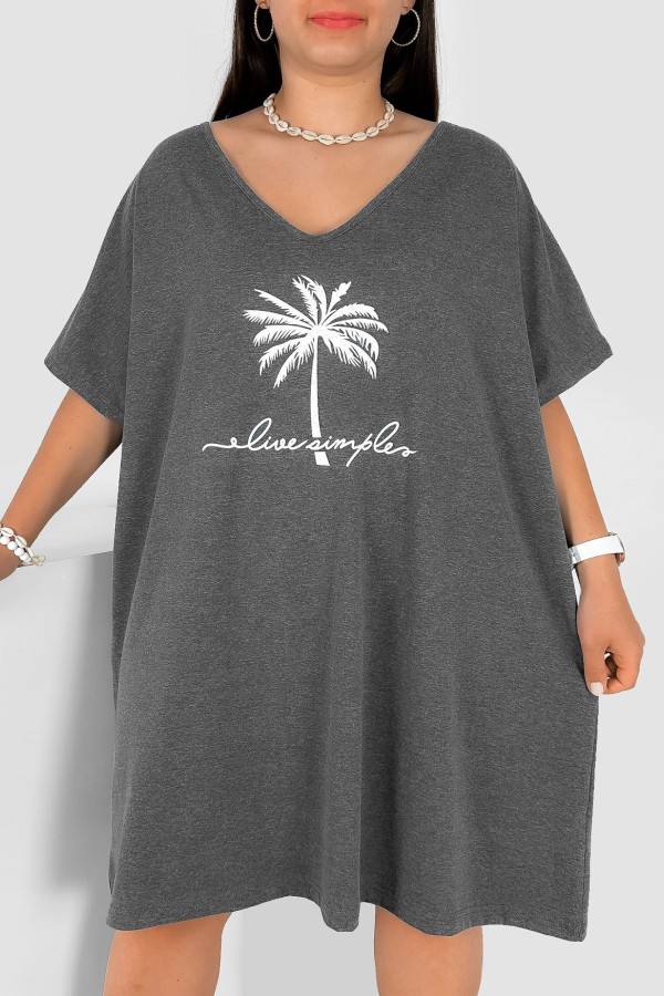 Bawełniana trapezowa sukienka plus size w kolorze grafitowego melanżu palma Arine