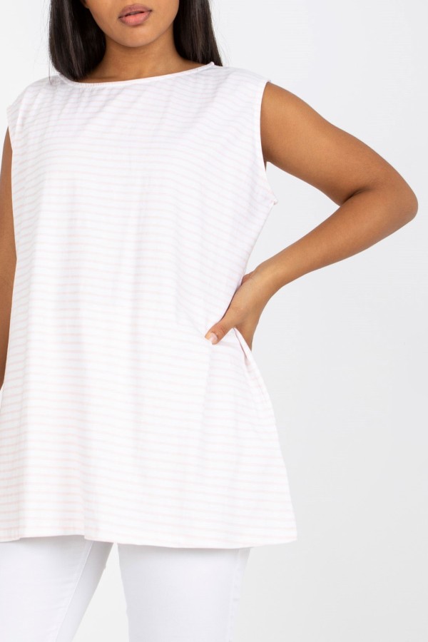 TOP damska bluzka plus size w kolorze biało-różowe paski feel