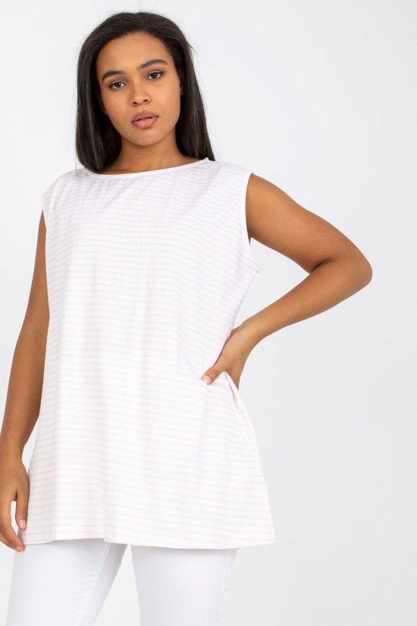 TOP damska bluzka plus size w kolorze biało-różowe paski feel 2