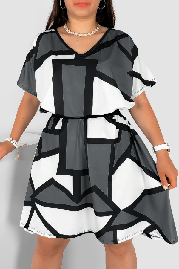 Sukienka damska plus size nietoperz multikolor wzór geometryczna twarz Helia