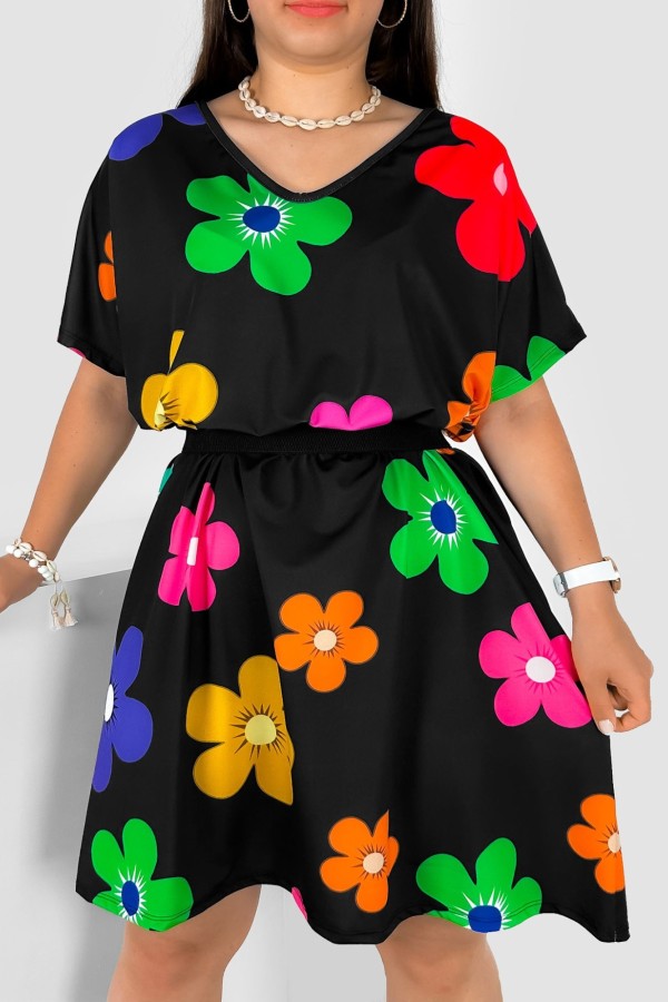 Sukienka damska plus size nietoperz multikolor wzór kolorowe kwiatki Helia