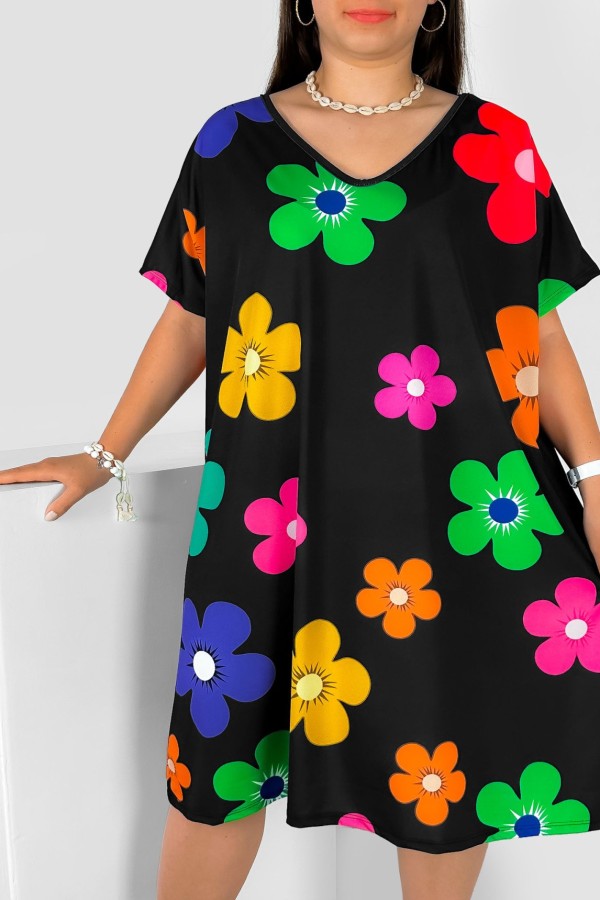 Sukienka damska plus size nietoperz multikolor wzór kolorowe kwiatki Helia 1