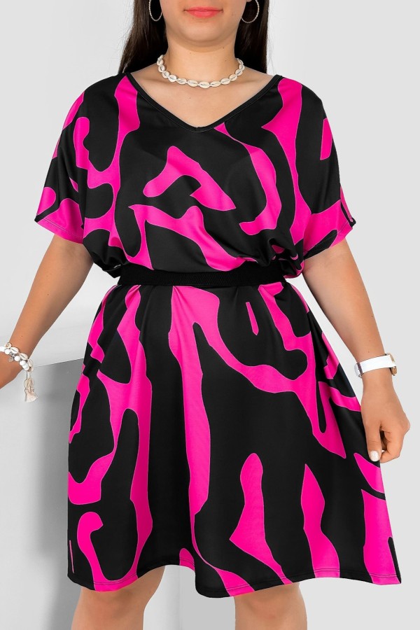 Sukienka damska plus size nietoperz multikolor różowy wzór Helia