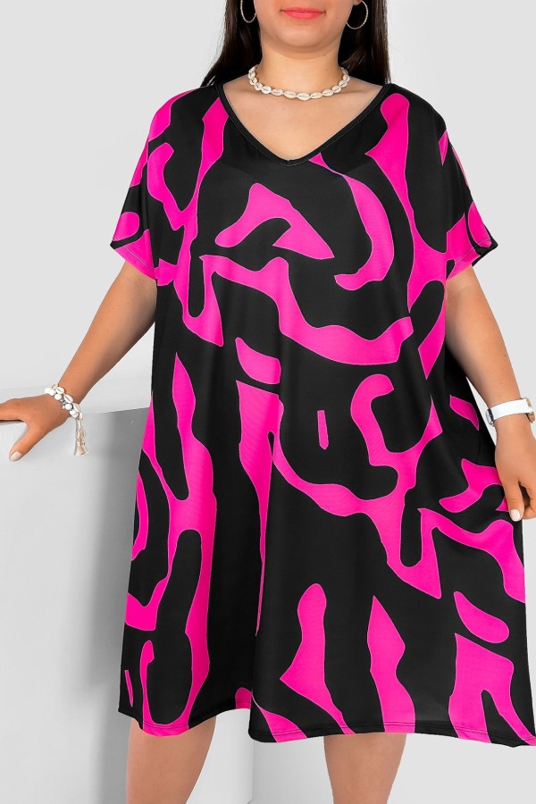 Sukienka damska plus size nietoperz multikolor różowy wzór Helia 2