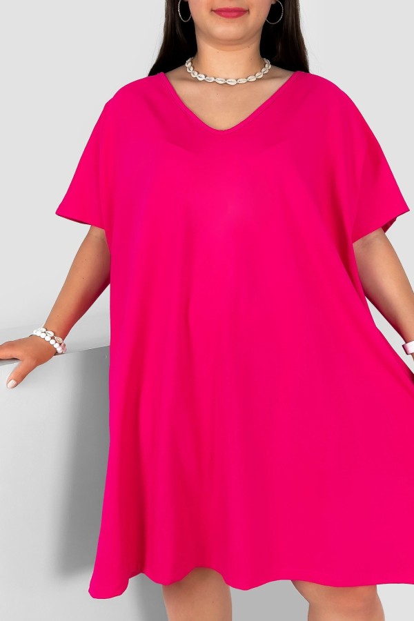 Bawełniana trapezowa sukienka plus size w kolorze różowym kieszenie Hariett 1