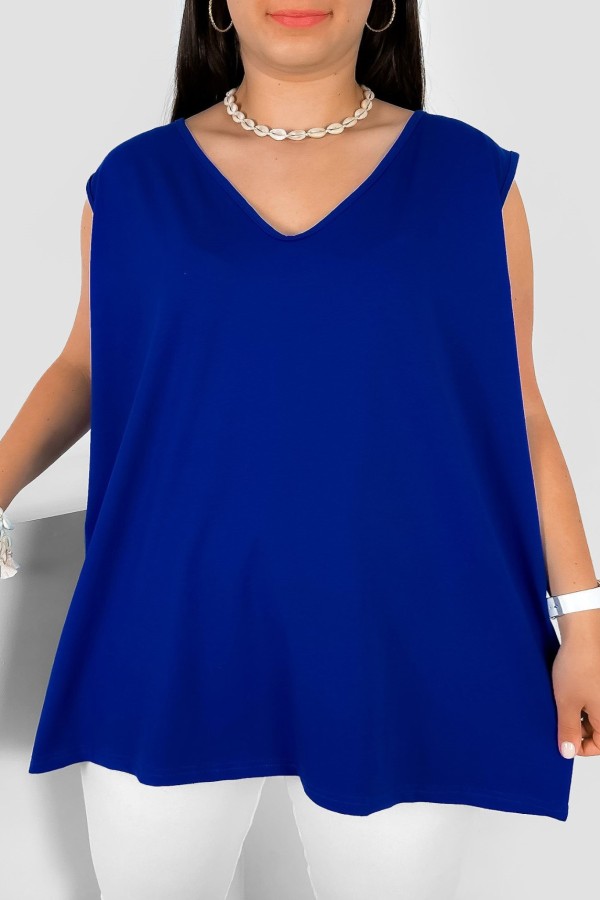 Bluzka damska top plus size w kolorze kobaltowym dekolt v neck Diva
