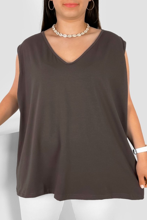 Bluzka damska top plus size w kolorze brązowym dekolt v neck Diva 2