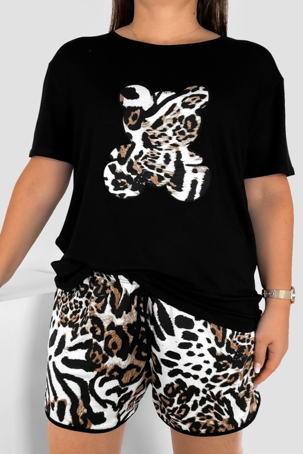 Piżama damska plus size w kolorze czarnym komplet t-shirt + szorty panterka MIŚ