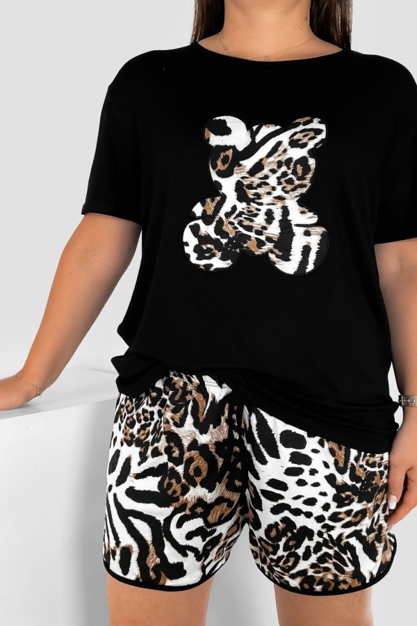 Piżama damska plus size w kolorze czarnym komplet t-shirt + szorty panterka MIŚ 1