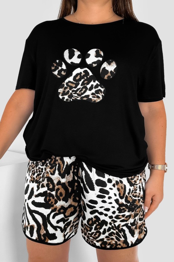 Piżama damska plus size w kolorze czarnym komplet t-shirt + szorty panterka ŁAPKA