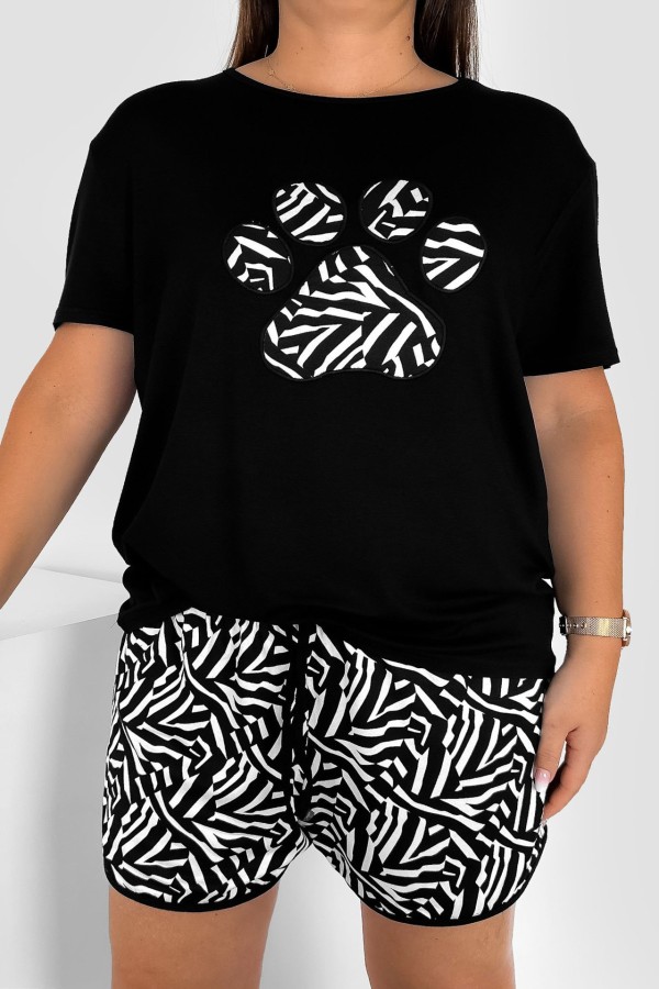 Piżama damska plus size w kolorze czarnym komplet t-shirt + szorty zebra ŁAPKA