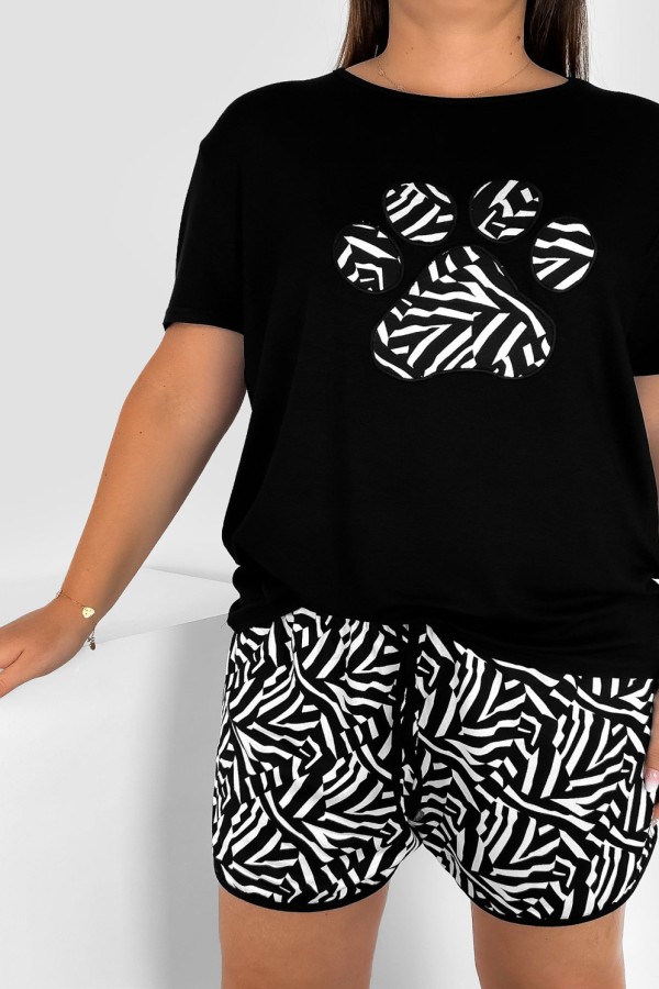 Piżama damska plus size w kolorze czarnym komplet t-shirt + szorty zebra ŁAPKA 1