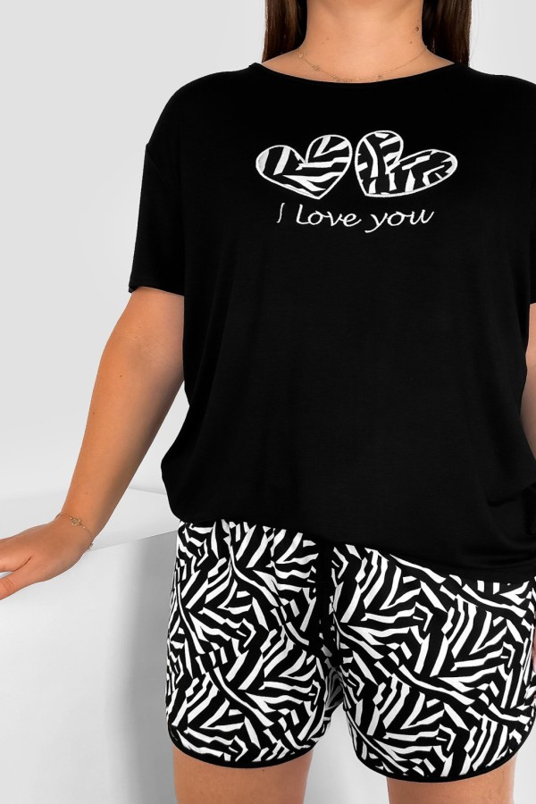 Piżama damska plus size w kolorze czarnym komplet t-shirt + szorty zebra DWA SERDUSZKA 1