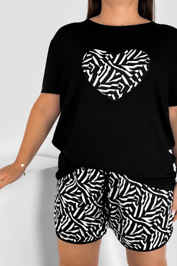 Piżama damska plus size w kolorze czarnym komplet t-shirt + szorty zebra SERCE 1