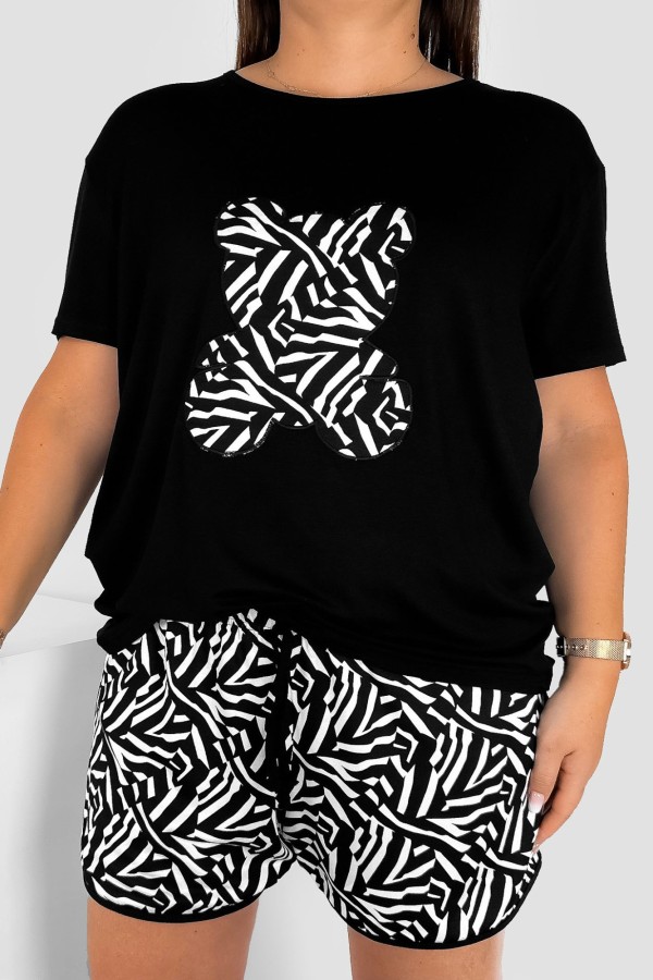Piżama damska plus size w kolorze czarnym komplet t-shirt + szorty zebra MIŚ