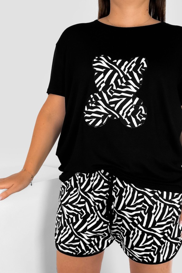 Piżama damska plus size w kolorze czarnym komplet t-shirt + szorty zebra MIŚ 1