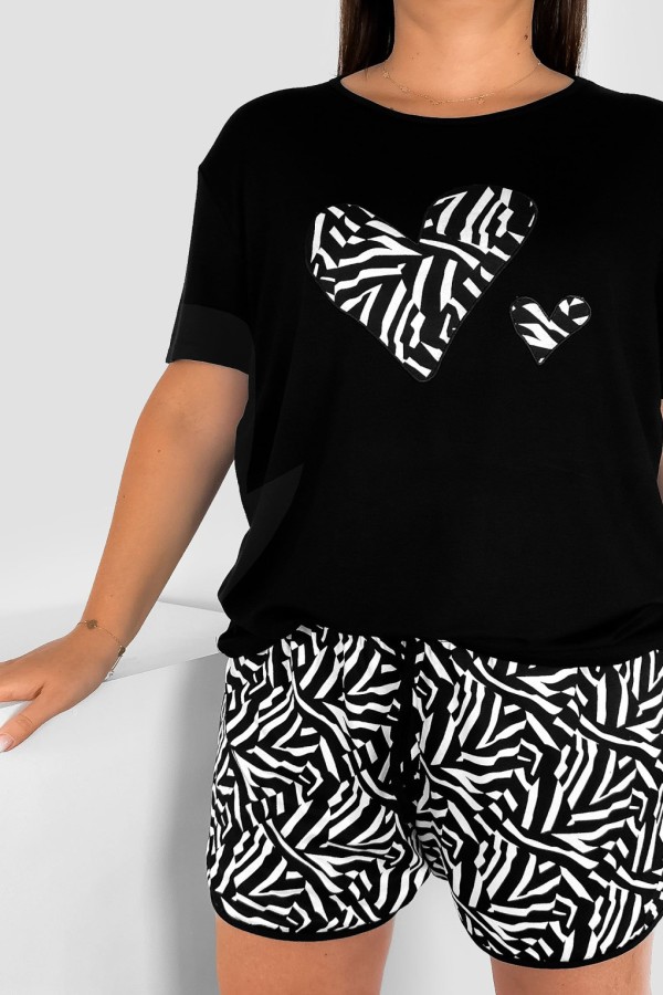 Piżama damska plus size w kolorze czarnym komplet t-shirt + szorty zebra SERCA 1