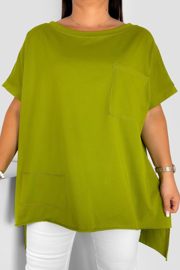 Bluzka oversize w kolorze oliwkowym dłuższy tył kieszeń Tanisha