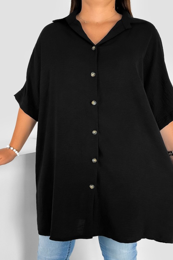 Koszula damska tunika plus size w kolorze czarnym krótki rękaw guziki Almira 1